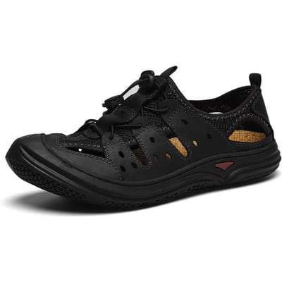 Heren Sandalen Heren Zomer Nieuwe Echt Leer Teenbox Gat Schoenen Leren Sandalen Heren plus Maat Strand Schoenen 45 black