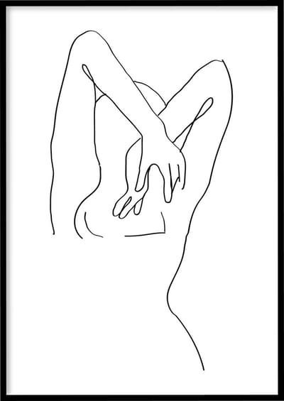 Poster Line Art Woman’s Back - 30x40 cm - Line art poster - Abstracte poster - Exclusief fotolijst - WALLLL