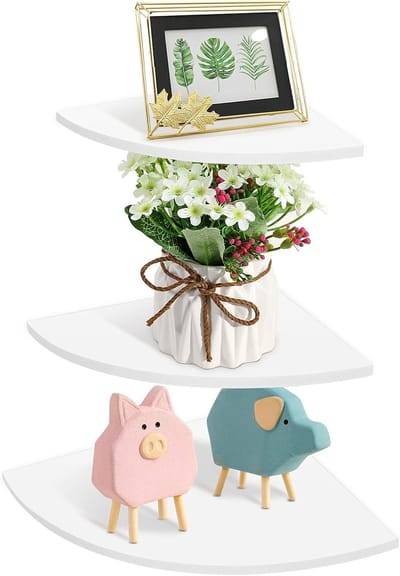 Drijvende Hoekplanken, 3-delige Houten Wandplank Set, Opbergrekken voor Badkamer, Kantoor en Woonkamer met Stijlvolle Decoratie