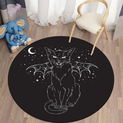 Mysterieuze Zwarte Kat Ronde Decoratieve Tapijt Divinatie Kussen Divinatie Hotel Tapijt Woondecoratie Woonkamer Alfombra 80cm gray