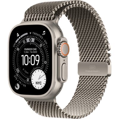 Apple Watch Ultra 3 Cellular 49mm Natural Titanium Case with Natural Titanium Milanese Loop - Medium
