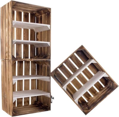 Houten Kisten - Opbergbakken - Schoenen en Boeken - Gevlamd Design - 50x40x30 cm - Natuurlijk Hout