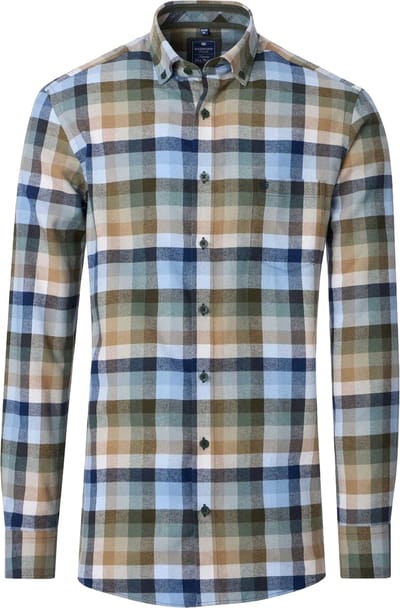 Redmond comfort fit overhemd - flanel - groen geruit - Strijkvriendelijk - Boordmaat: 45 - 46