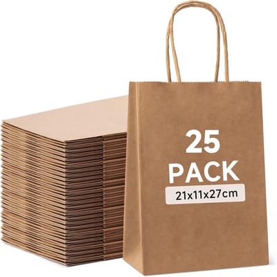 Bruine Kraft Papieren Zakken met Handvat voor Cadeaus en Boodschappen (25 stuks)