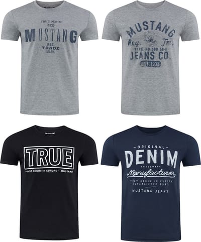 Mustang Heren T-Shirt 4-pack Mustang heren-T-shirt regular fit Veelkleurig XXL Ronde Hals Volwassenen Opdruk Print Shirts