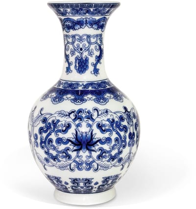 fanquare Kleine blauwe en witte porseleinen vaas, Chinese vazen decoratie, traditionele keramische bloemenvaas, 14 cm