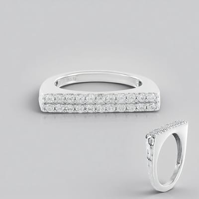 Cavill - Zilveren ring - 925 Sterling zilver geplatineerd - 22 Cambodjaanse zirkonen 0 711 ct - Moderne elegante rechthoekige damesring 21x23 mm