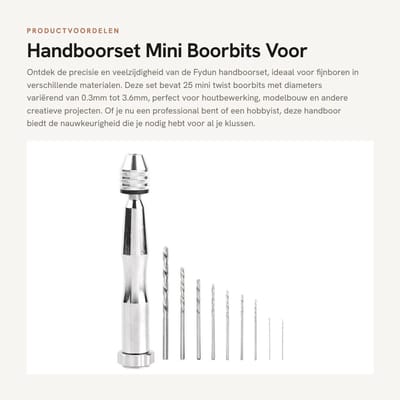 Dailygoods - Handboorset - Mini Boorbits - Voor Houtbewerking en Klusprojecten - 25 Stuks - Precisie Boormachine - Geschikt voor DIY - Kleur: Zwart