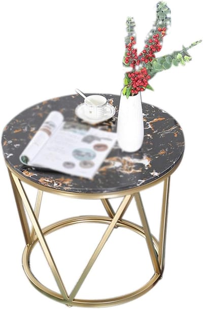 Salontafel Marmerlook - Bijzettafel Ronde Tafel - Woonkamer Decoratie - Kunstmarmer Paneel - 40x40x50CM - Wit