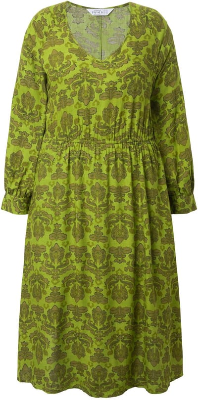 Studio Untold - Dames - Midi-jurk A-lijn paisley elastische tailleband - Erwtengroen - Maat 42+