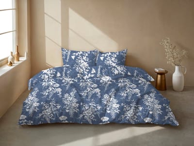 Zohome Dekbedovertrek Ibisco di Lino - Urban Blue - Bloemen - Dekbedovertrek - 260x200-220 cm - 100% Katoen - Lits-Jumeaux XL