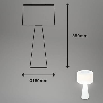 BRILONER - Draadloze tafellamp - 7420016 - Warm wit 3000K - Touch functie - IP44 spatwaterdicht - incl. oplaadbare batterij - Stapdimbaar via touch - 35 x 18 cm - Wit