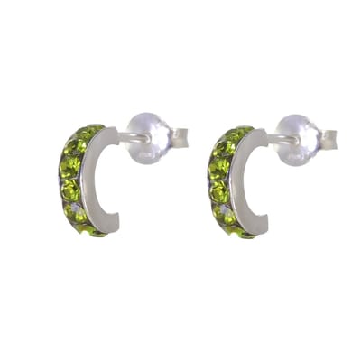 Behave – Oorbellen – 925 Sterling Zilveren Kleine Oorring met Olijf Groene Kristal steentjes