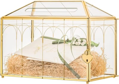 Gouden Geometrische Glazen Kaartendoos met Slot voor Feest en Cadeauontvangst