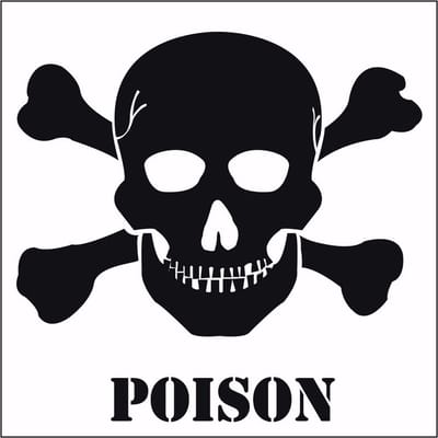 Vergif - 5x - Poison - waarschuwing gevaren sticker - wit - 10 x 10 cm - Halloween en horror thema - Versieringen - Flessen Etiket