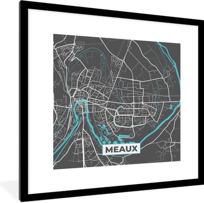 Fotolijst incl. Poster - Frankrijk – Plattegrond – Kaart – Meaux – Stadskaart - 40x40 cm - Posterlijst