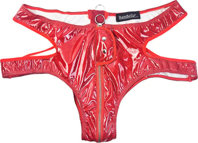 BamBella® Erotische onderbroek - Maat onesize - Wetlook slip Dames - Rood Datex mix latex en stof ondergoed Sexy BDSM kleding