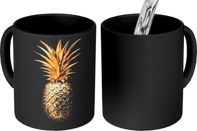 Magische Mok - Foto op Warmte Mokken - Koffiemok - Ananas - Zwart - Goud - Luxe - Magic Mok - Beker - 350 ML - Theemok