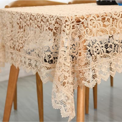 Nappe brodée marron clair en dentelle translucide pour table à thé, décoration d'intérieur, nappe creuse pour table latérale 60x60cm 1pcs beige