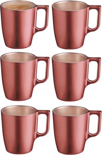 Luminarc Koffiemokken Monaco - 6x stuks - Hard Glas - koper - 250 ml - 9 cm - Flashy metallic finish