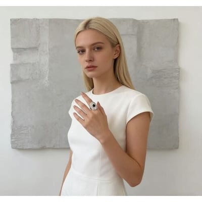 Verbex S925 Zilveren Open Verstelbare Ring - Stijlvol Zwarte Agaat Cirkel Model Unisex Accessoire Voor Alle Seizoenen.