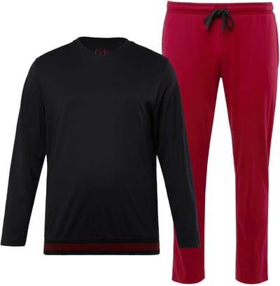JP 1880 - Heren - Pyjama Buik-Fit shirt met lange mouwen lange broek - Purperrood - Maat XL