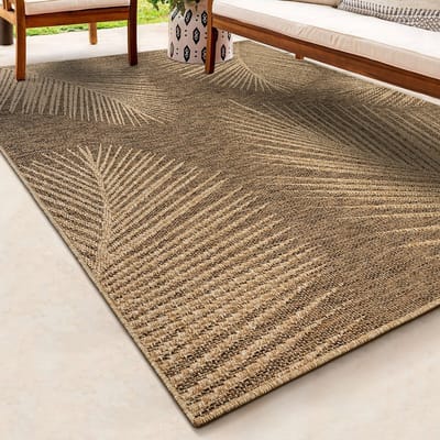 Mia’s Teppiche Soil – weerbestendig buitenkleed met antisliprug, duurzaam & onderhoudsvriendelijk, naturel met palmmotief 60 x 90 cm