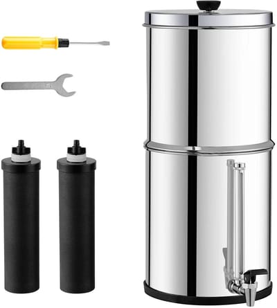Allero Waterfilter - RVS Waterfilter - Waterfiltersysteem - Met 2 koolstoffilters - 8.5 Liter - Met kraantje - Antislip ondergrond
