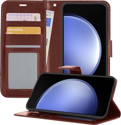 Hoesje - Geschikt voor Samsung Galaxy S23 FE - Luxe Bookcase - Walletcase Hoes - Portemonnee - Cover - Telefoonhoes - Bruin