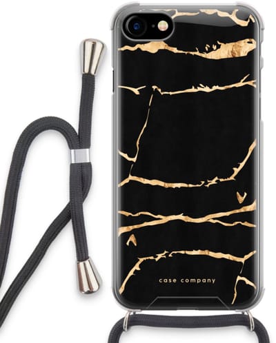 Case Company® - Hoesje met koord geschikt voor iPhone SE 2020 hoesje met Koord - Gouden marmer - Telefoonhoesje met Zwart Koord - Bescherming aan alle Kanten en Over de Schermrand
