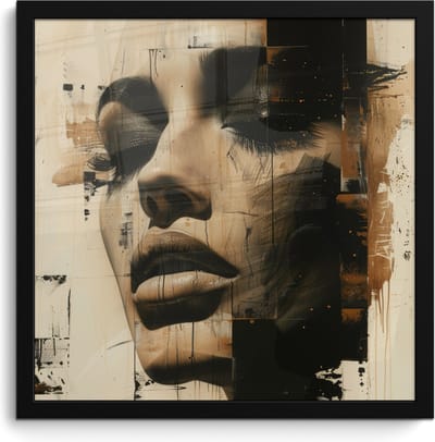 Poster in lijst - Fotolijst 40x40 cm - Posters - Vrouw - Gezicht - Abstract - Kunst - Posterlijst zwart - Decoratie - Wanddecoratie woonkamer - Muurdecoratie slaapkamer