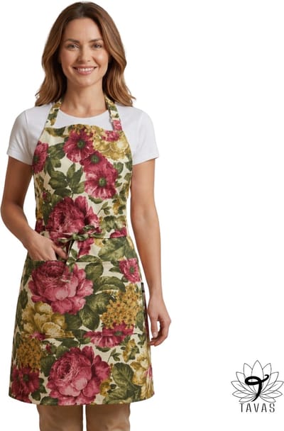 Culinary Keukenschort - Bordeaux - Vintage Rose - 60x80 cm - Kookschort met Zakken en 86 cm Tailleband - Horeca - Keukenschort Dames - Keukenschort Heren