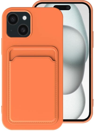 Smartphonica Telefoonhoesje Geschikt voor iPhone 15 met pasjeshouder - TPU backcover with cardslot - Oranje geschikt voor iPhone 15