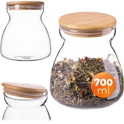 KADAX voorraadpot 700ml met luchtdicht houten deksel, glazen pot voor het bewaren van voedsel, glazen voorraadpot voor meel, suiker, koffie, voorraadpot