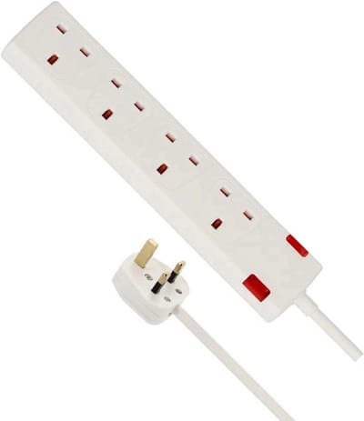 Thuys – 4-voudige Verlengkabel – Met Overspanningsbeveiliging – 13.500A – En Neonindicator – Wit – 2 Meter