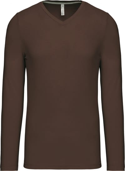 Kariban Herenshirt met lange mouwen en V-hals Chocolate - S