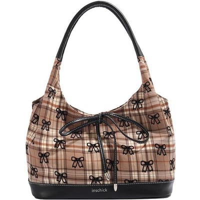 Koreaanse Ins Ruitjes Strik Canvas Tas voor Vrouwen Mode en Modieus Veelzijdig Eén-schouder Onderarm Tas black
