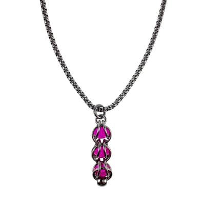 Schakelhanger van Fuchsia Kristallen met Ketting, 60cm x 3mm, Jasseron-ketting + Hanger, RVS, Dames - Handgemaakt door esde2