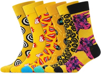 6 Paar – Happy Socks – Dames & Heren – Thema Geel – Katoen – Maat 36-40