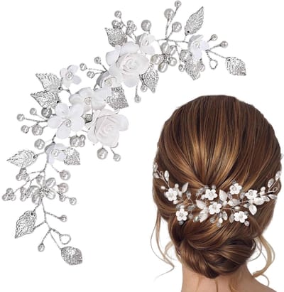 Zilveren kristallen hoofdband, bloemblaadje, hoofdtooi, bruidshaaraccessoires voor bruid, haaraccessoires voor vrouwen en meisjes
