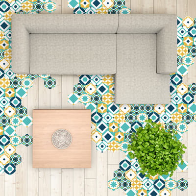 Antislip vloerstickers met beschermlaag - TOMETTES SOL LITIANA - 60x135cm - 10 zeshoekige stickers 30x26cm