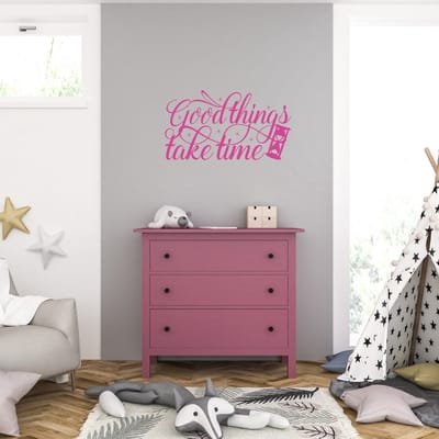 Muursticker - Good Things Take Time - 46,4 x 83,2 - Roze