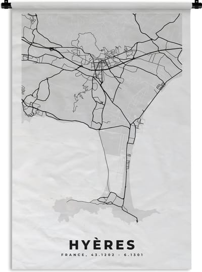 Wandkleed - Wanddoek - Kaart - Stadskaart - Frankrijk - Hyères - Plattegrond - 120x180 cm - Wandtapijt