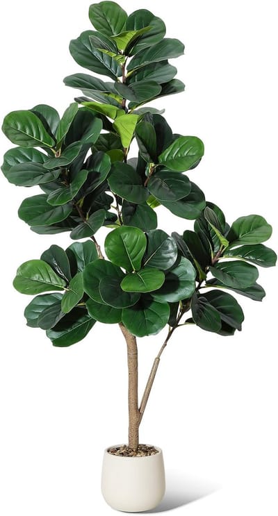 150cm Kunst vijgenbladboom - natuurgetrouwe kunst Ficus Lyrata met plantenpot - staande kunstplanten voor binnen decoratie thuis kantoor woonkamer - cadeau voor huisvesting