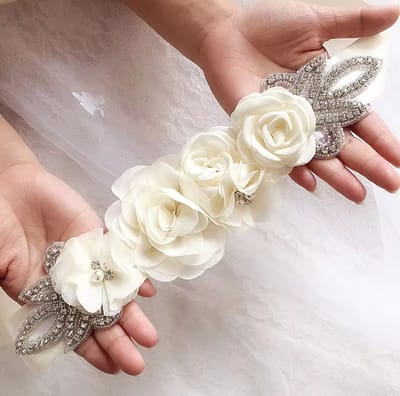 Bruidsriem | Riem | Ceintuur Dames | Bruiloft Accessoires | Ivoor Lint | Bloemen