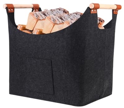Houten haardhoutmand 60 liter met handgrepen - Duurzaam en ruim