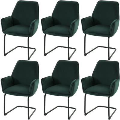 Set van 6 sledestoelen MCW-G67, eetkamerstoel keukenstoel, stof/textiel Oeko-Tex MVG ~ groen