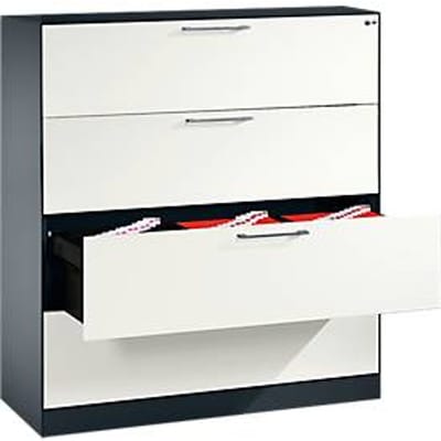Hangmappenkast Asisto C 3000, 4 schuifladen, 3 rijen, B 1200 mm, antraciet/wit