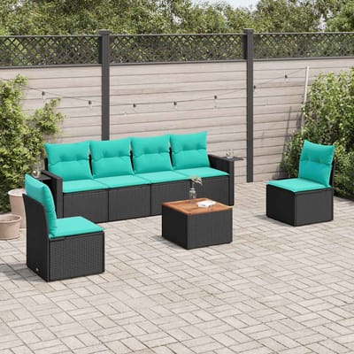 vidaXL - 7-delige - tuinbankset - met - kussens - van - zwart - polyrotan