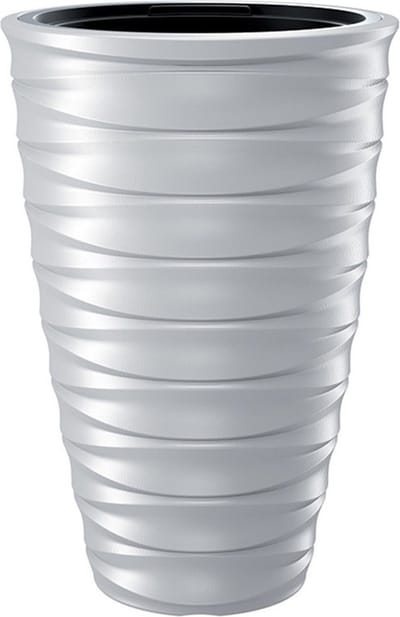 Prosperplast Plantenpot/bloempot Design Waves - buiten/binnen - design kunststof - wit - D38 x H58 cm - met binnenpot